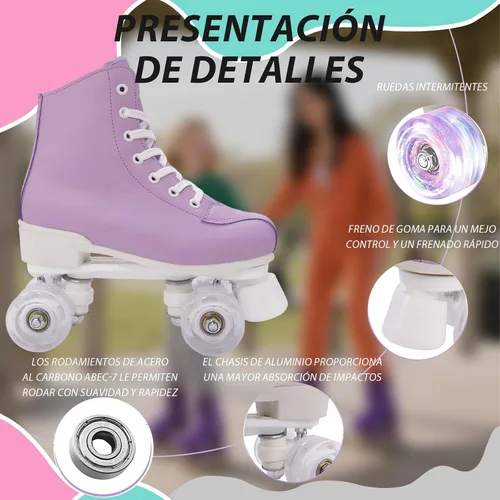 Vista 3 de Tmore Patines de ruedas para mujer y hombre, patines clásicos de dos hileras para interiores y exteriores, patines de alta calidad de piel sintética