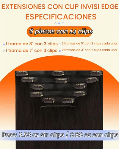 Vista 2 de Full Shine - Extensiones de cabello sin costuras con clip, color marrón oscuro