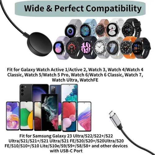 Vista 6 de Carga rápida USB C 2 en 1 compatible con Samsung Galaxy Watch 7/6/6 Classic/5/5 Pro/Ultra/FE, 4/3/Active 2/Active SmartWatch y Galaxy S24/S23