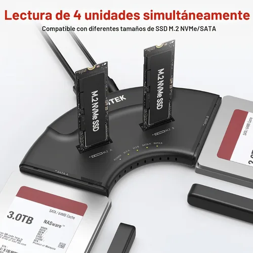Vista 2 de Unitek Adaptador USB-C de 4 bahías, 2X M.2 + 2X SATA, 10Gbps, sin Negro USB-C M.2 y 2.5/3.5
