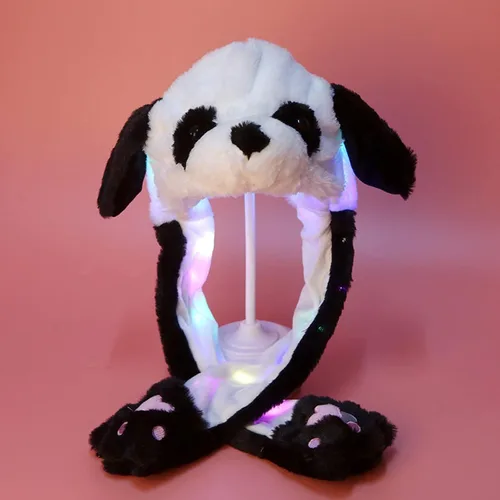 Vista 2 de Bonito sombrero de conejo de felpa con luz LED brillante para mujeres y niñas, para fiesta de cosplay, día festivo (panda)