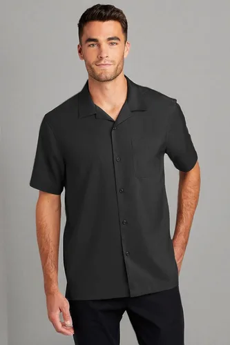 Vista 2 de Port Authority Camisa de manga corta con botones para hombre Negro