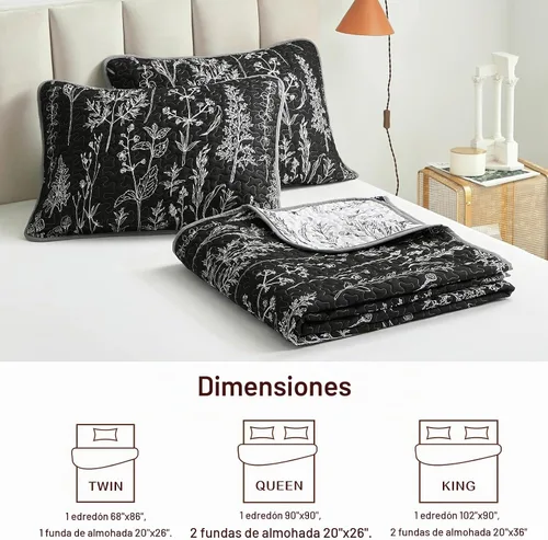 Vista 6 de Joyreap Juego de edredón de 2 piezas individual, diseño botánico reversible negro y blanco, colcha de microfibra suave y suave, funda de cama