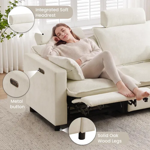 Vista 3 de GUEAPY Sofá reclinable eléctrico, sofá biplaza Cloud Couch, sofás seccionales reclinables color crema de gran tamaño, moderno sofá reclinable