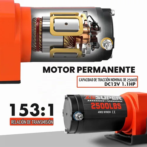 Vista 2 de ZESUPER - Kit de cabestrante eléctrico con control remoto de mano, 2500 libras, 12 V CC, cable de acero, impermeable; para cuatriciclos, vehículos