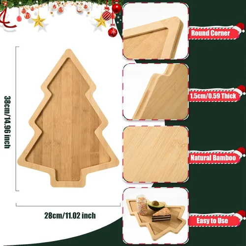 Vista 2 de Bandeja de madera para aperitivos de Navidad con forma de árbol de Navidad, bandeja de servir sushi, bandeja de madera para charcutería, bandeja