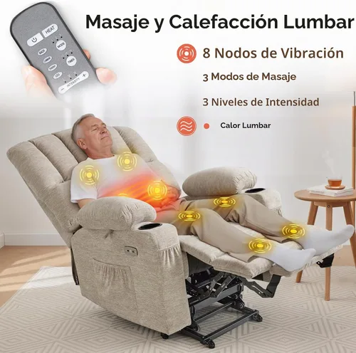 Vista 7 de MCombo Silla reclinable grande para ancianos altos, 7099 Beige