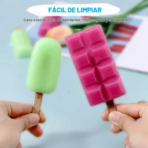 Vista 3 de 2 moldes para paletas, moldes de silicona grandes de 4 cavidades para tartas, moldes de helado para paletas de bricolaje con 100 palos de madera