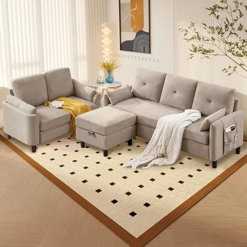 Vista 7 de Juego de sofá modular convertible, sofá en forma de L de 77 pulgadas con otomana y sofá biplaza de 48 pulgadas, sofás modernos para sala de estar