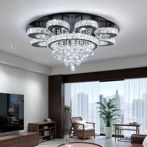 Vista 9 de HAIXIANG Lámpara de araña moderna para sala de estar, lámparas de araña glamurosas, lámpara de techo con control remoto, luces regulables, 32 Negro