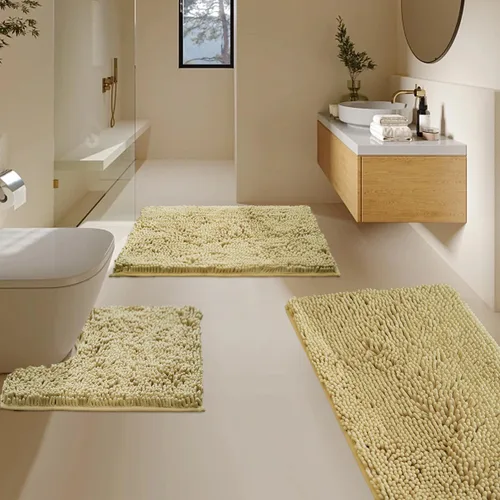 Vista 23 de Juego de 3 alfombras de baño de felpilla ultrasuave, antideslizante y súper absorbente, parte inferior de PVC fuerte, lavable a máquina, para Negro