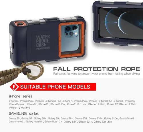 Vista 5 de Funda profesional para teléfono de buceo de 15 pies para todas las series Samsung Galaxy/Apple iPhone, funda impermeable para teléfono celular