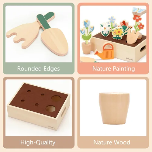 Vista 5 de Juego de herramientas de jardín de flores de madera, caja de jardinería y juego de herramientas de jardín, juguetes Montessori, aprendizaje