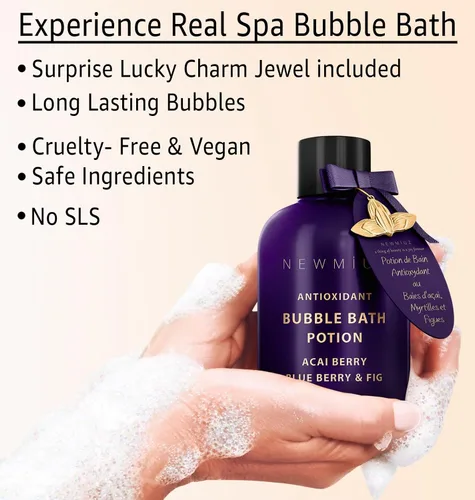 Vista 3 de Baño de burbujas antioxidante, espuma de larga duración con Acai Berry Blueberry Fig, aceites esenciales desintoxicantes, hidratantes, relajantes
