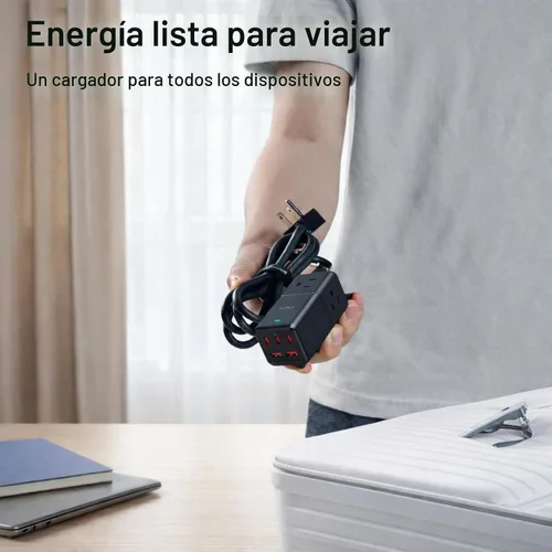 Vista 8 de NENJI Estación de carga USB C GaN de 75 W, regleta de alimentación 8 en 1 de carga súper rápida con 5 puertos USB y 3 puertos de CA, carga Negro