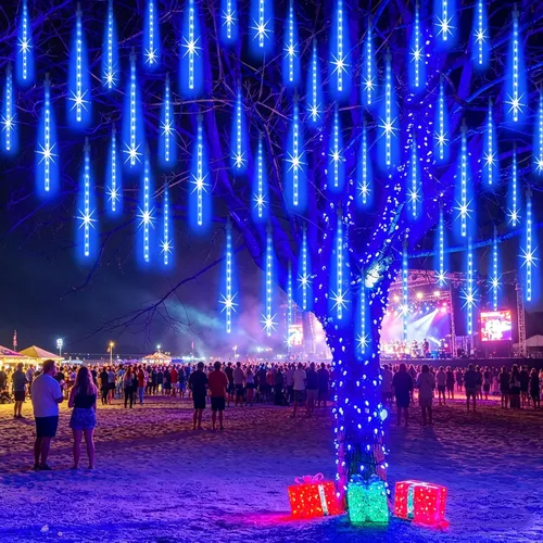Vista 17 de EAGWELL Luces de Lluvia de Meteoros de Navidad, 20 en 20 Tubos Luces de Lluvia en Cascada con Cambio Automático con 12 Modos, Decoración Navideña