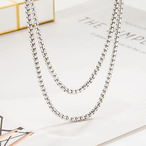 Vista 4 de Collar de plata de ley 925 maciza italiana para hombres y mujeres, 0.118 pulgadas, eslabones de Rolo cuadrados, cadena redonda, gargantilla