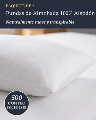 Vista 2 de Beckham Hotel Collection Juego de 2 fundas de almohada tamaño King, 100% algodón, 500TC, fundas de almohada de satén de lujo, de extremo abierto
