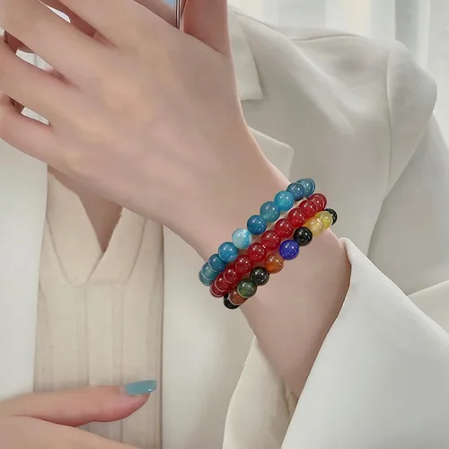 Vista 4 de WAINIS 18 pulseras de cuentas semipreciosas de 0.315 pulgadas para mujer, pulsera de cristal elástico curativo multicolor, Gema, Ónix
