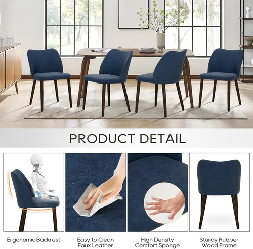 Vista 3 de COLAMY Juego de 2 sillas de comedor tapizadas, modernas sillas auxiliares de piel sintética para comedor y cocina, con asiento acolchado y patas