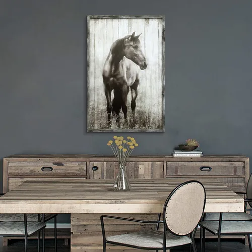 Vista 5 de artopia Arte de Pared de Granja de Caballo de Madera: Decoración de Caballo Gris Rústico de Granja Pintura de Retrato de Vida Silvestre