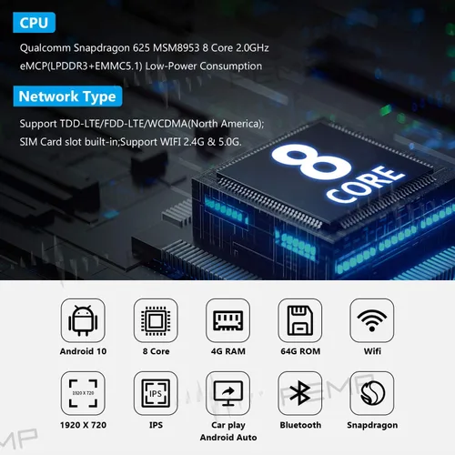 Vista 5 de PEMP F30 Pantalla Android 1920x720 HD, Qualcomm 8 núcleos 4+64GB CarPlay Android Auto Utilice el Bluetooth OEM para obtener el sonido, para BMW F30