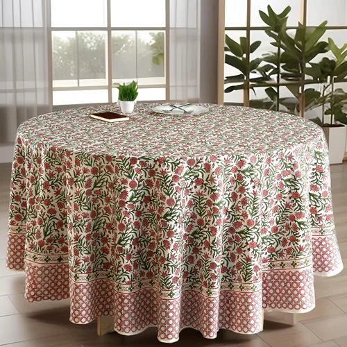 Vista 27 de CPC Mantel redondo - Mantel de algodón con estampado de bloques indios - Mantel de algodón impreso a mano y lavable - Primavera/Verano, mantel