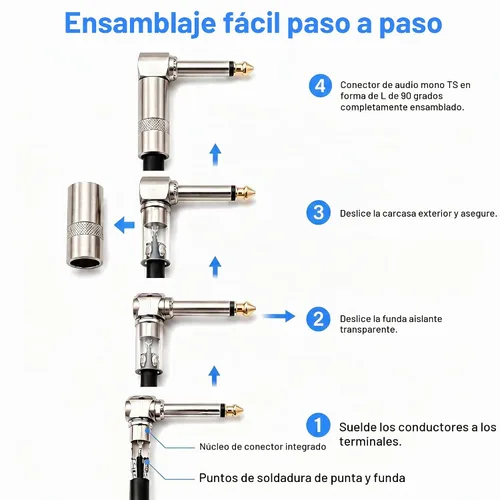 Vista 6 de Enchufe de ángulo recto de 90 grados de audio de 1/4 pulgadas, conector de soldadura TS mono macho resistente de 0.250 in para cables de altavoz