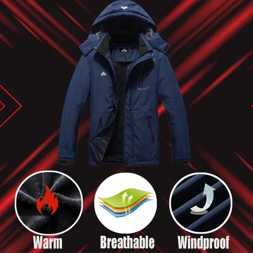 Vista 5 de Chaqueta de esquí impermeable para hombre, resistente al viento, cortavientos, abrigo de nieve cálido con capucha