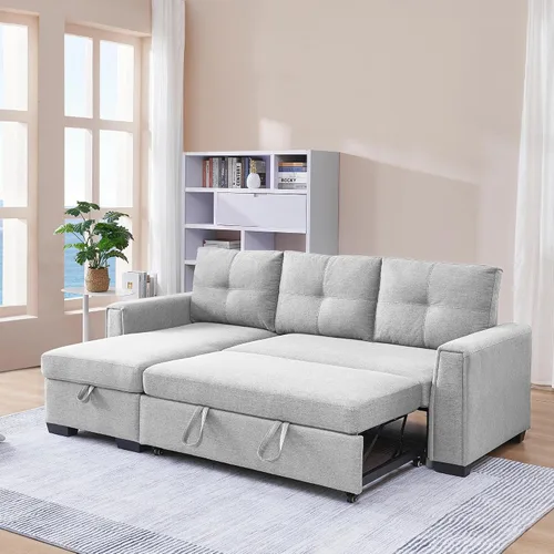 Vista 6 de American Furniture Classics Sofá cama modular copetudo gris claro con almacenamiento, 92 x 59 x 36 pulgadas