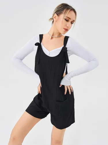 Vista 4 de Overol corto con nudo frontal y correa ajustable para mujer con bolsillo