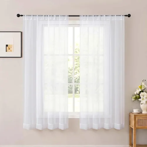 Vista 52 de OWENIE White Sheer Curtains 96 Inches Long 2 Panels for Living Room 52 Wide