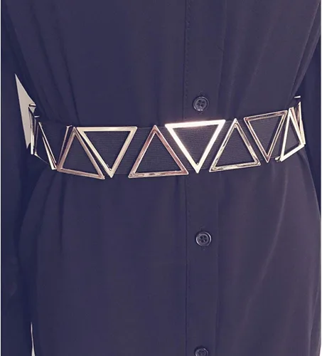 Vista 8 de Cinturón elástico ancho para mujer de metal triángulo para vestidos de señoras cinturones elásticos con hebilla de enclavamiento