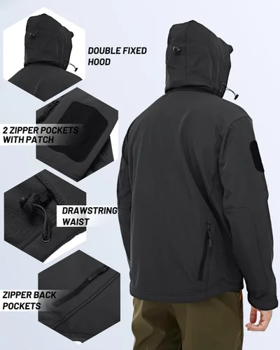 Vista 5 de TACVASEN Chaqueta táctica para hombre, con capucha, forro polar, militar, para senderismo