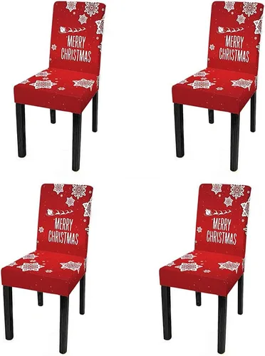 Vista 15 de XMNTG Juego de 6 fundas para sillas de Navidad, con estampado de ciervos, decoración de Navidad, fundas extraíbles para sillas antideslizantes Negro
