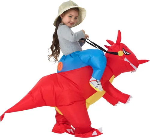 Vista 4 de Disfraz inflable de dinosaurio T-Rex para Halloween (dinosaurio rojo, niño)