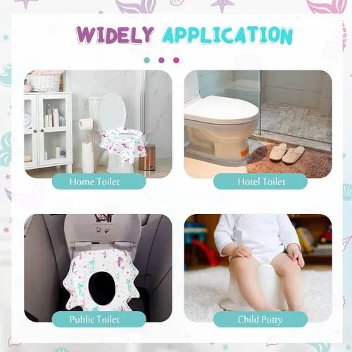 Vista 5 de Kosiz 50 fundas de asiento de inodoro desechables extra grandes para niños y adultos en baños públicos, fundas de asiento de inodoro portátiles
