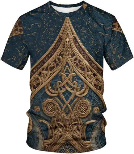 Vista 13 de GLUDEAR Camiseta Vikings para hombre, novedad con estampado 3D de mitología nórdica Aurora Galaxy Life Tree