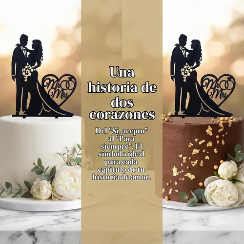 Vista 3 de Mr & Mrs - Decoración acrílica para tarta de boda, diseño divertido para novia y novio