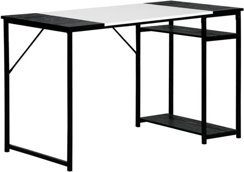 Vista 10 de FurnitureR Escritorio para computadora con estantes para espacios pequeños, escritorio simple para oficina en casa, escritorio de estudio Marrón
