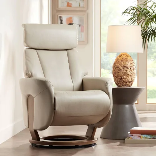 Vista 10 de Benchmaster Augusta - Sillón reclinable giratorio de piel sintética marrón, moderno, cómodo reposapiés reclinable manual, reposacabezas ajustable