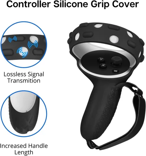 Vista 5 de TNP Silicone Cover Set for Oculus Quest 2 Meta Quest 2 Controller Protector Black 3 in 1 Silicone VR Face Cover Protective Lens Cover VR Headset