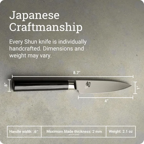Vista 5 de Shun Cuchillo de pelar clásico de 4 pulgadas, VG-MAX Damasco, mango de madera de Pakka