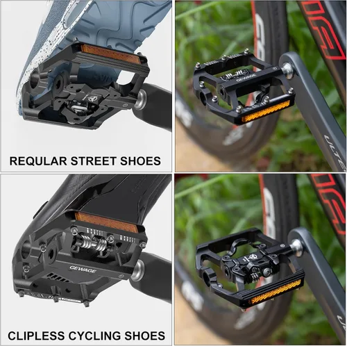 Vista 3 de Pedales de bicicleta de montaña con reflector, pedales de plataforma de doble función y sin clip, pedal de bicicleta de 9/16 pulgadas compatible