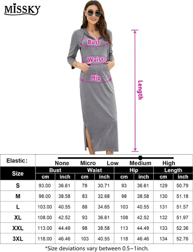 Vista 6 de MISSKY Vestido largo con capucha y cuello de cremallera de un cuarto, manga 34, estilo casual, para mujer