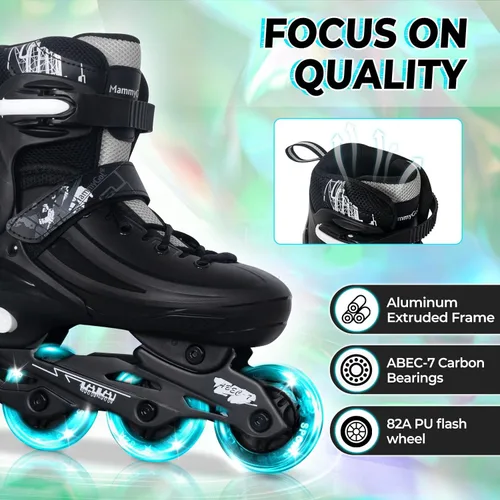 Vista 2 de MammyGol Patines en línea ajustables para niños, jóvenes y adultos, todas las ruedas se iluminan, patines de ruedas con cuchillas para interiores