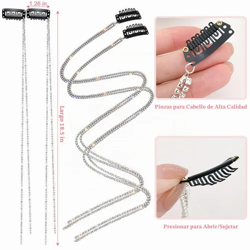Vista 2 de Cadenas para el cabello para mujer, 4 pinzas de pelo plateadas con borlas de diamantes de imitación, extensiones de cabello, horquilla decorativa