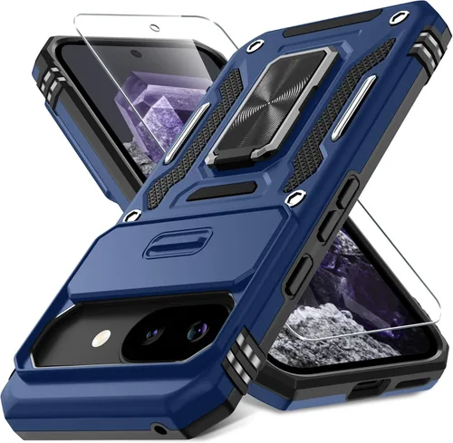 Vista 13 de DEERLAMN Funda para Google Pixel 8 con cubierta deslizante para cámara + protector de pantalla (1 paquete), soporte de anillo giratorio grado