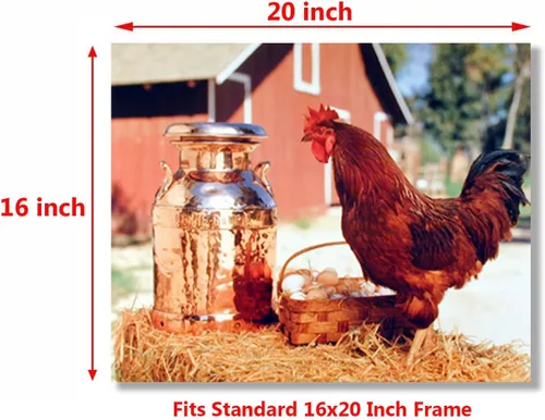 Vista 2 de Póster de gallina con leche y cesta de huevo, decoración de pared, 16 x 20 pulgadas