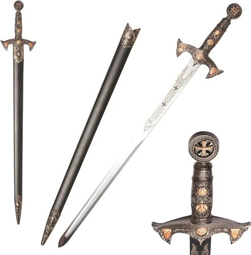 Vista 10 de Stainless Steel Medieval Star of David King Solomon Cross Crusader Knight Templar Sword for Collection, Cosplay, Display